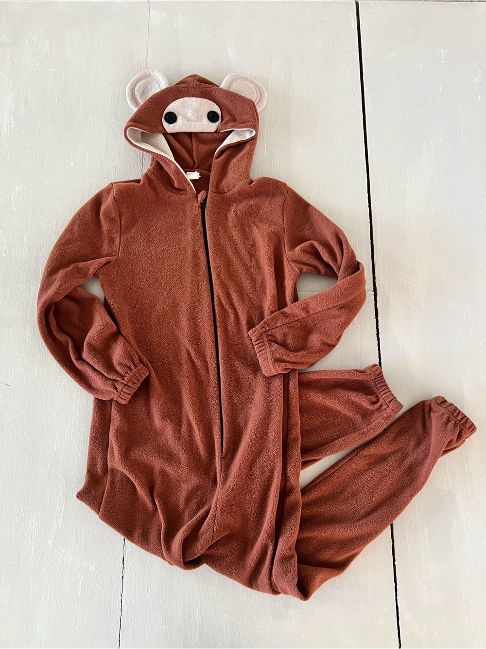 Kids Monkey Halloween Costume Onesie Brown Hooded Size 11-12